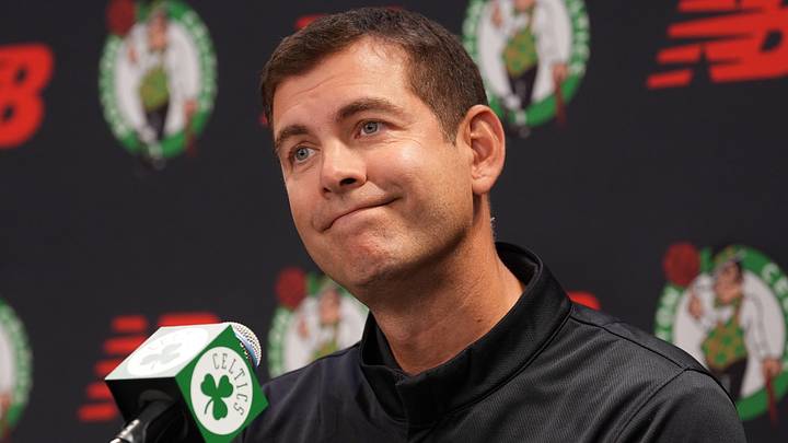 Sep 28, 2026; Boston, MA, USA; Boston Celtics president Brad Stevens talks to reporters during media day at Auerbach Center. Mandatory Credit: David Butler II-Imagn Images