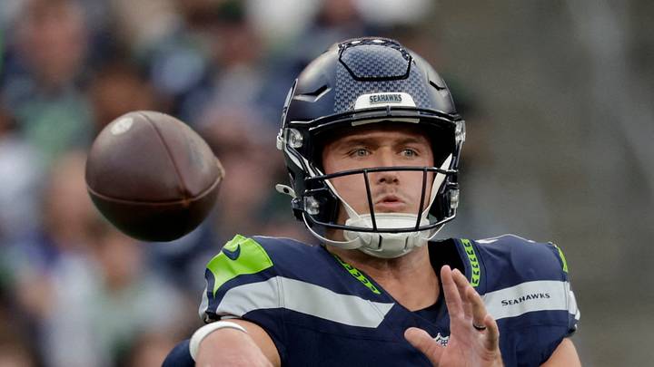 Seattle Seahawks quarterback Drew Lock throws during the second quarter against the New England Patriots. Seattle Seahawks quarterback Drew Lock throws during the second quarter against the New England Patriots.