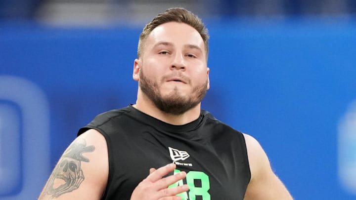 Iowa offensive lineman Beau Stephens (OL48) during the NFL Scouting Combine.