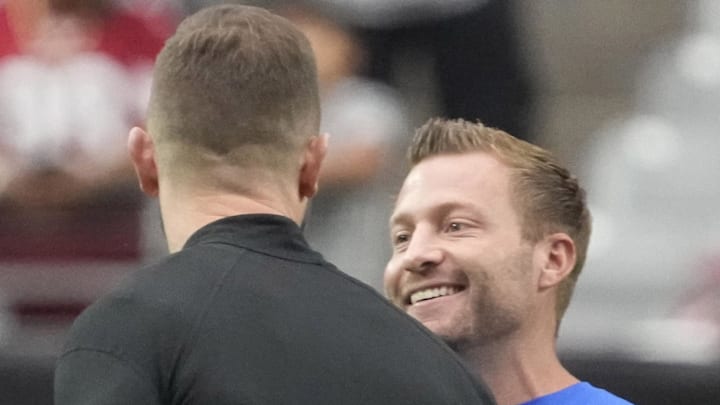 Arizona Cardinals head coach Kliff Kingsbury and Los Angeles Rams head coach Sean McVay. Mandatory Credit: Michael Chow-Arizona Republic