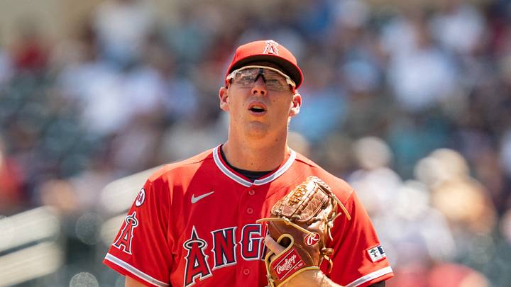 Minneapolis, Minnesota, USA; Los Angeles Angels starting pitcher Ryan Johnson (32) reacts after a home run by Minnesota Twins first baseman Royce Lewis (23) in the second inning at Target Field. Mandatory Credit: Matt Blewett-Imagn Images Minneapolis, Minnesota, USA; Los Angeles Angels starting pitcher Ryan Johnson (32) reacts after a home run by Minnesota Twins first baseman Royce Lewis (23) in the second inning at Target Field. Mandatory Credit: Matt Blewett-Imagn Images