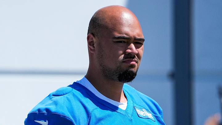 Detroit Lions offensive lineman Giovanni Manu (59) during OTAs at Meijer Performance Center in Allen Park on Friday, May 29, 2026. Detroit Lions offensive lineman Giovanni Manu (59) during OTAs at Meijer Performance Center in Allen Park on Friday, May 29, 2026.