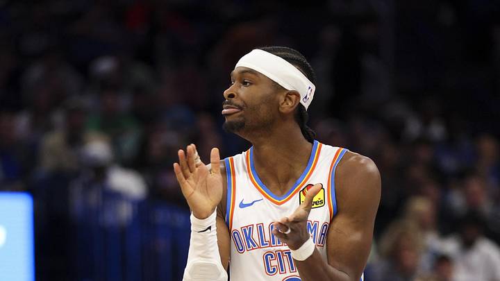 Mar 17, 2026; Orlando, Florida, USA; Oklahoma City Thunder guard Shai Gilgeous-Alexander (2) reacts after making a basket against the Orlando Magic in the fourth quarter at Kia Center. Mandatory Credit: Nathan Ray Seebeck-Imagn Images