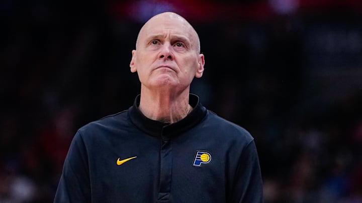 Feb 8, 2026; Toronto, Ontario, CAN;  Indiana Pacers head coach Rick Carlisle looks on against the Toronto Raptors at Scotiabank Arena. Mandatory Credit: Kevin Sousa-Imagn Images