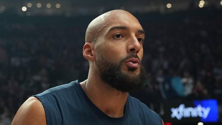 Feb 24, 2026; Portland, Oregon, USA; Minnesota Timberwolves center Rudy Gobert (27) is introduced before the game against the Portland Trail Blazers at Moda Center. Mandatory Credit: Soobum Im-Imagn Images