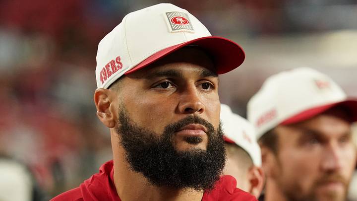 Aug 13, 2026; Santa Clara, California, USA; San Francisco 49ers wide receiver Mike Evans (5) watches from the sideline during a game against the Tennessee Titans in the fourth quarter at Levi's Stadium. Mandatory Credit: David Gonzales-Imagn Images Aug 13, 2026; Santa Clara, California, USA; San Francisco 49ers wide receiver Mike Evans (5) watches from the sideline during a game against the Tennessee Titans in the fourth quarter at Levi's Stadium. Mandatory Credit: David Gonzales-Imagn Images
