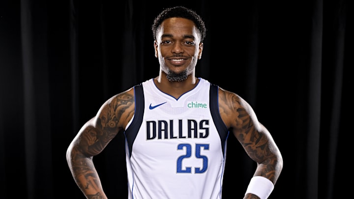 Sep 30, 2024; Dallas, TX, USA; Dallas Mavericks forward P.J. Washington (25) poses for a photo during the 2024 Dallas Mavericks media day. Mandatory Credit: Jerome Miron-Imagn Images