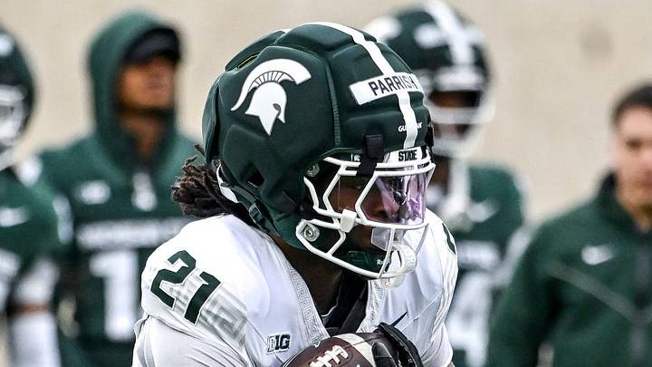 Michigan State's Marvis Parrish runs the ball during the football Spring Showcase on Saturday, April 18, 2026, at Spartan Stadium in East Lansing. Michigan State's Marvis Parrish runs the ball during the football Spring Showcase on Saturday, April 18, 2026, at Spartan Stadium in East Lansing.