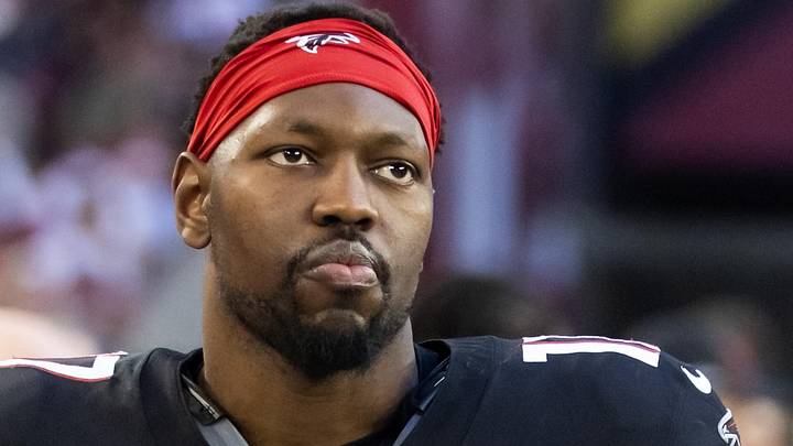 Dec 21, 2025; Glendale, Arizona, USA; Atlanta Falcons linebacker Arnold Ebiketie (17) against the Arizona Cardinals at State Farm Stadium. Mandatory Credit: Mark J. Rebilas-Imagn Images