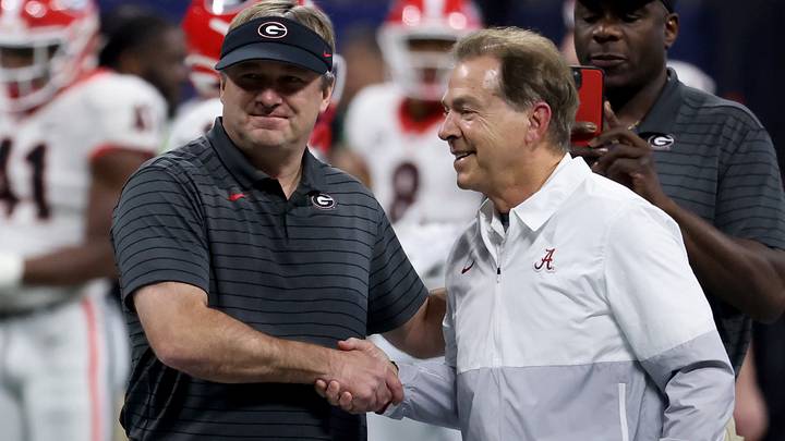 Georgia football coach Kirby Smart and former Alabama Crimson Tide coach Nick Saban. Georgia football coach Kirby Smart and former Alabama Crimson Tide coach Nick Saban.