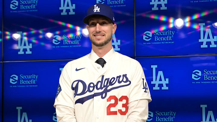 Jan 21, 2026; Los Angeles, CA, USA; Los Angeles Dodgers right fielder Kyle Tucker (23) is introduced to the media during a press conference at Dodger Stadium. Mandatory Credit: Jayne Kamin-Oncea-Imagn Images Jan 21, 2026; Los Angeles, CA, USA; Los Angeles Dodgers right fielder Kyle Tucker (23) is introduced to the media during a press conference at Dodger Stadium. Mandatory Credit: Jayne Kamin-Oncea-Imagn Images