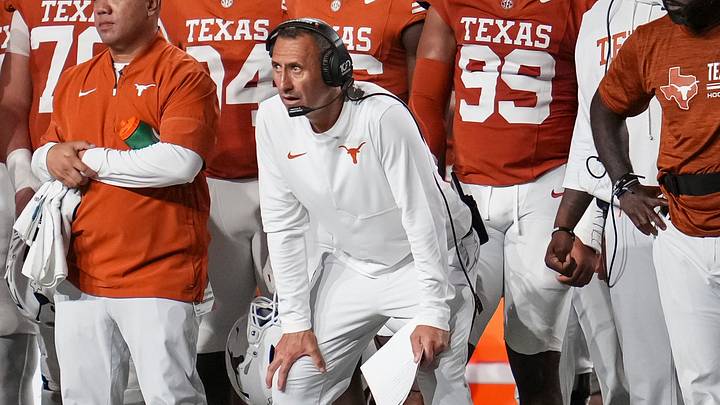Texas Longhorns head coach Steve Sarkisian watches during the NCAA football game against the Ohio State Buckeyes at Darrell K Royal–Texas Memorial Stadium in Austin, Texas on Sept. 12, 2026. Texas won 24-23. Texas Longhorns head coach Steve Sarkisian watches during the NCAA football game against the Ohio State Buckeyes at Darrell K Royal–Texas Memorial Stadium in Austin, Texas on Sept. 12, 2026. Texas won 24-23.