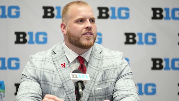 Nebraska offensive lineman Henry Lutovsky said he is working at left guard after playing right guard last season. Nebraska offensive lineman Henry Lutovsky said he is working at left guard after playing right guard last season.