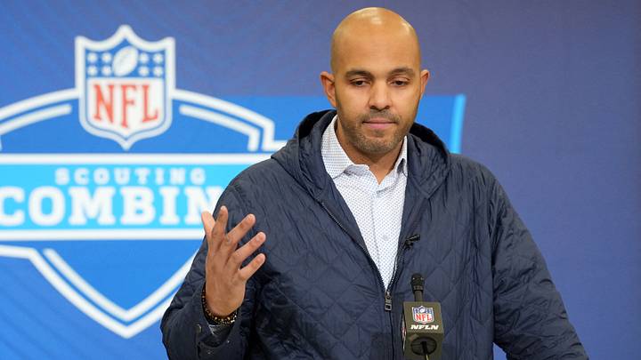 Feb 24, 2026; Indianapolis, IN, USA; Atlanta Falcons general manager Ian Cunningham speaks at the NFL Scouting Combine at the Indiana Convention Center. Mandatory Credit: Kirby Lee-Imagn Images
