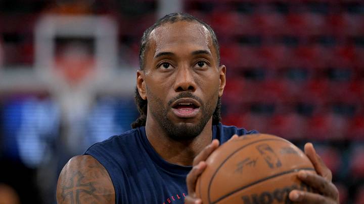 Apr 15, 2026; Inglewood, California, USA; Los Angeles Clippers forward Kawhi Leonard (2) warms up prior to the game against the Golden State Warriors in the play-in rounds of the 2026 NBA Playoffs at Intuit Dome. Mandatory Credit: Jayne Kamin-Oncea-Imagn Images Apr 15, 2026; Inglewood, California, USA; Los Angeles Clippers forward Kawhi Leonard (2) warms up prior to the game against the Golden State Warriors in the play-in rounds of the 2026 NBA Playoffs at Intuit Dome. Mandatory Credit: Jayne Kamin-Oncea-Imagn Images