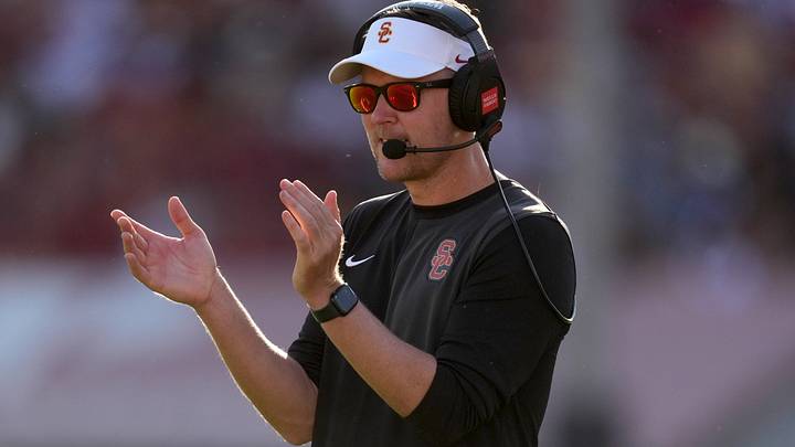 Southern California Trojans head coach Lincoln Riley watches from the sidelines against the Missouri State Bears in the first half at United Airlines Field at Los Angeles Memorial Coliseum. Southern California Trojans head coach Lincoln Riley watches from the sidelines against the Missouri State Bears in the first half at United Airlines Field at Los Angeles Memorial Coliseum.