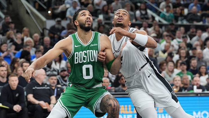 Mar 10, 2026; San Antonio, Texas, USA; Boston Celtics forward Jayson Tatum (0) vies for a rebound against San Antonio Spurs forward Keldon Johnson (3) in the first half at Frost Bank Center. Mandatory Credit: Daniel Dunn-Imagn Images Mar 10, 2026; San Antonio, Texas, USA; Boston Celtics forward Jayson Tatum (0) vies for a rebound against San Antonio Spurs forward Keldon Johnson (3) in the first half at Frost Bank Center. Mandatory Credit: Daniel Dunn-Imagn Images