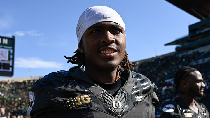 Sep 20, 2025; Eugene, Oregon, USA; Oregon Ducks wide receiver Dakorien Moore (1) walks off the field after the game against the Oregon State Beavers at Autzen Stadium. Mandatory Credit: Troy Wayrynen-Imagn Images