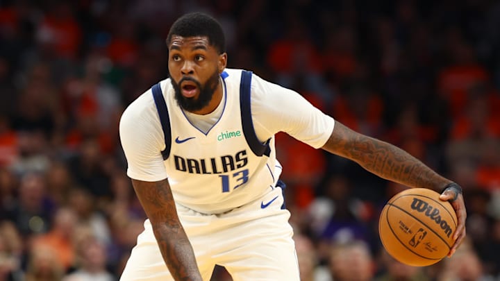 Oct 26, 2024; Phoenix, Arizona, USA; Dallas Mavericks forward Naji Marshall (13) against the Phoenix Suns at Footprint Center. Mandatory Credit: Mark J. Rebilas-Imagn Images