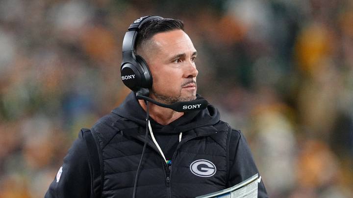 Green Bay Packers head coach Matt LaFleur looks on during the first half against the Dallas Cowboys; Ross Harried