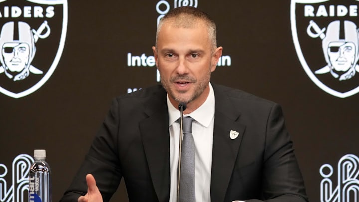 Jan 27, 2025; Las Vegas, NV, USA; Las Vegas Raiders general manager John Spytek speaks at a press conference at Intermountain Health Performance Center. Mandatory Credit: Kirby Lee-Imagn Images
