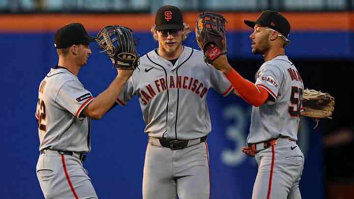 San Francisco Giants left fielder Turner Hill (52) celebrates with center fielder Jonah Cox (53) and right fielder Grant McCray (58) after defeating the New York Mets. Credit: Vincent Carchietta-Imagn Images San Francisco Giants left fielder Turner Hill (52) celebrates with center fielder Jonah Cox (53) and right fielder Grant McCray (58) after defeating the New York Mets. Credit: Vincent Carchietta-Imagn Images