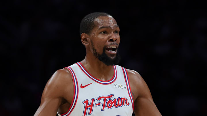Feb 28, 2026; Miami, Florida, USA; Houston Rockets forward Kevin Durant (7) reacts against the Miami Heat during the fourth quarter at Kaseya Center. Mandatory Credit: Sam Navarro-Imagn Images Feb 28, 2026; Miami, Florida, USA; Houston Rockets forward Kevin Durant (7) reacts against the Miami Heat during the fourth quarter at Kaseya Center. Mandatory Credit: Sam Navarro-Imagn Images