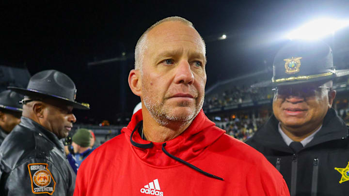 Nov 21, 2024; Atlanta, Georgia, USA; North Carolina State Wolfpack head coach Dave Doeren after a game against the Georgia Tech Yellow Jackets at Bobby Dodd Stadium at Hyundai Field. Mandatory Credit: Brett Davis-Imagn Images Nov 21, 2024; Atlanta, Georgia, USA; North Carolina State Wolfpack head coach Dave Doeren after a game against the Georgia Tech Yellow Jackets at Bobby Dodd Stadium at Hyundai Field. Mandatory Credit: Brett Davis-Imagn Images