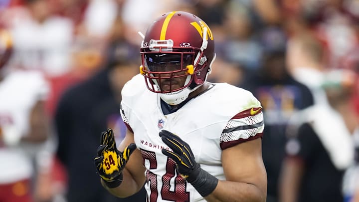 Sep 29, 2024; Glendale, Arizona, USA; Washington Commanders linebacker Bobby Wagner (54) against the Arizona Cardinals at State Farm Stadium. Mandatory Credit: Mark J. Rebilas-Imagn Images