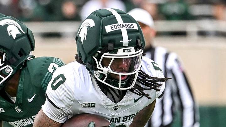 Michigan State's Cam Edwards runs the ball during the football Spring Showcase on Saturday, April 18, 2026, at Spartan Stadium in East Lansing. Michigan State's Cam Edwards runs the ball during the football Spring Showcase on Saturday, April 18, 2026, at Spartan Stadium in East Lansing.