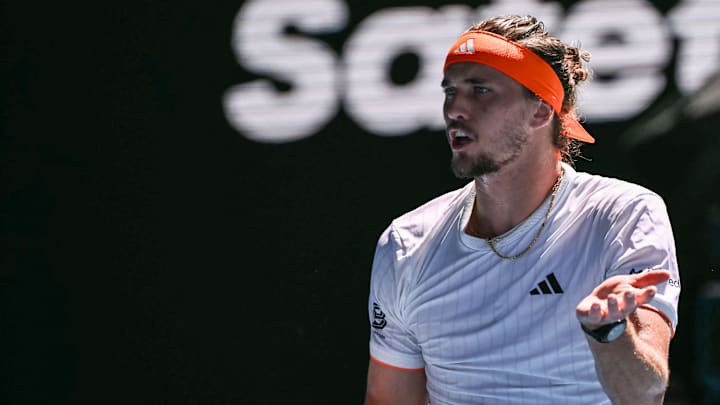 Alexander Zverev questions a call at the Australian Open Alexander Zverev questions a call at the Australian Open