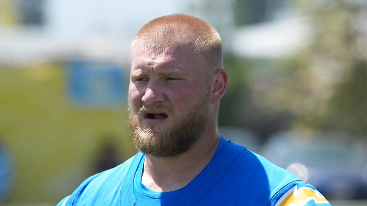 Jul 30, 2026; El Segundo, CA, USA; Los Angeles Chargers center Tyler Biadasz (63) at training camp at The Bolt. Mandatory Credit: Kirby Lee-Imagn Images