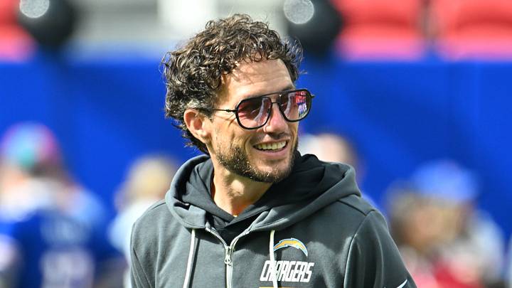 Sep 27, 2026; Orchard Park, New York, USA;  Los Angeles Chargers offensive coordinator Mike McDaniel looks on before the game against the Buffalo Bills at New Highmark Stadium.  Mandatory Credit: Mark Konezny-Imagn Images