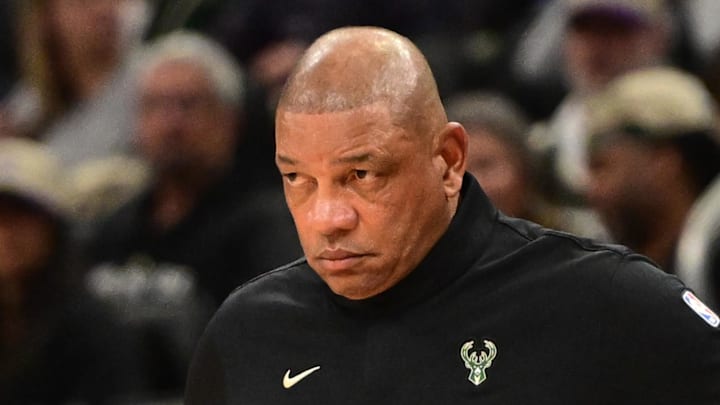 Milwaukee Bucks head coach Doc Rivers looks on in the fourth quarter against the Orlando Magic at Fiserv Forum on March 8, 2026.