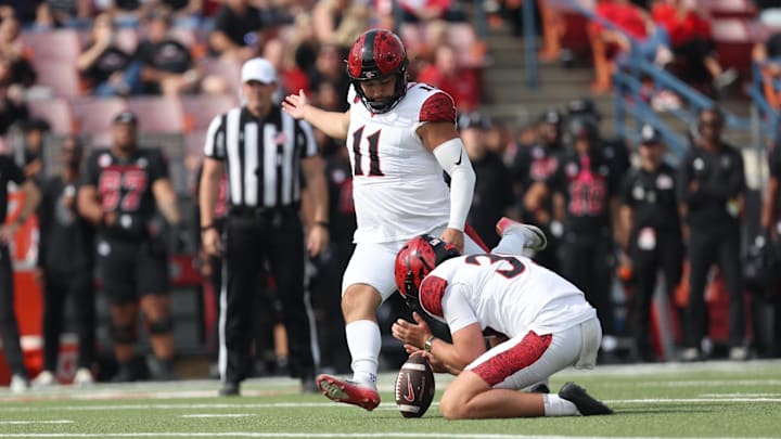 San Diego State Aztecs kicker Gabriel Plascencia (11). San Diego State Aztecs kicker Gabriel Plascencia (11).