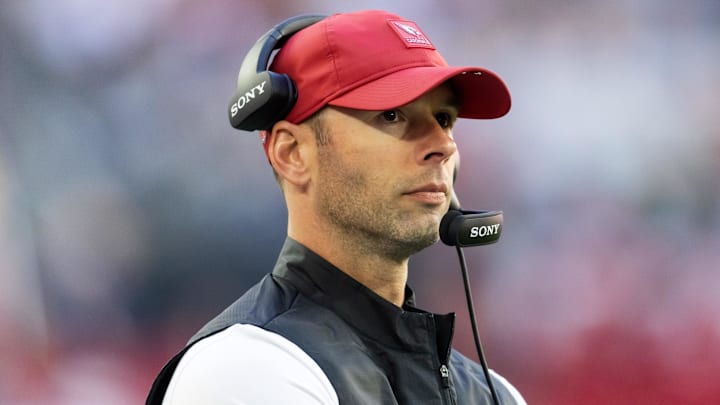 Dec 21, 2025; Glendale, Arizona, USA;  Arizona Cardinals head coach Jonathan Gannon against the Atlanta Falcons at State Farm Stadium. Mandatory Credit: Mark J. Rebilas-Imagn Images