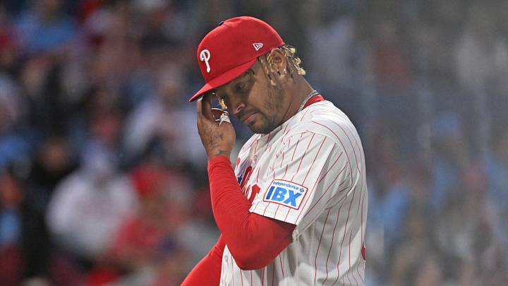 Mar 30, 2026; Philadelphia, Pennsylvania, USA; Philadelphia Phillies pitcher Taijuan Walker (99) walks off the mound after the second inning against the Washington Nationals at Citizens Bank Park. Mandatory Credit: Eric Hartline-Imagn Images Mar 30, 2026; Philadelphia, Pennsylvania, USA; Philadelphia Phillies pitcher Taijuan Walker (99) walks off the mound after the second inning against the Washington Nationals at Citizens Bank Park. Mandatory Credit: Eric Hartline-Imagn Images