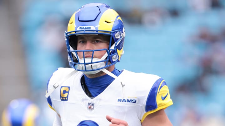 Nov 30, 2025; Charlotte, North Carolina, USA; Los Angeles Rams quarterback Matthew Stafford (9) warms up before the game against the Carolina Panthers at Bank of America Stadium. Mandatory Credit: Scott Kinser-Imagn Images Nov 30, 2025; Charlotte, North Carolina, USA; Los Angeles Rams quarterback Matthew Stafford (9) warms up before the game against the Carolina Panthers at Bank of America Stadium. Mandatory Credit: Scott Kinser-Imagn Images