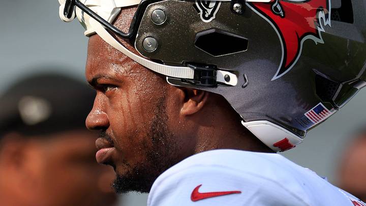 Tampa Bay Buccaneers linebacker Rueben Bain (3) looks on during a joint Buccaneers‑Jaguars NFL practice at the Miller Electric Center on Tuesday, Aug. 25, 2026, in Jacksonville, Fla. Tampa Bay Buccaneers linebacker Rueben Bain (3) looks on during a joint Buccaneers‑Jaguars NFL practice at the Miller Electric Center on Tuesday, Aug. 25, 2026, in Jacksonville, Fla.