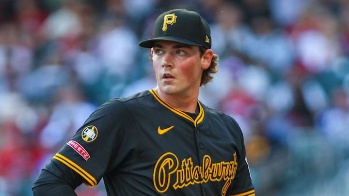 Sep 28, 2025; Cumberland, Georgia, USA; Pittsburgh Pirates pitcher Hunter Barco (45) walks to the dugout after pitching against the Atlanta Braves during the seventh inning at Truist Park. Mandatory Credit: Jordan Godfree-Imagn Images