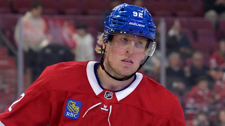 Sep 22, 2025; Montreal, Quebec, CAN; Montreal Canadiens forward Patrik Laine (92) skates during the warmup period before the game against the Pittsburgh Penguins at the Bell Centre. Mandatory Credit: Eric Bolte-Imagn Images