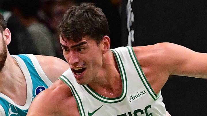 Oct 14, 2026; Boston, Massachusetts, USA; Boston Celtics center Luka Garza (52) and Charlotte Hornets forward Wyatt Fricks (23) battle for the ball during the second half at TD Garden. Mandatory Credit: Bob DeChiara-Imagn Images Oct 14, 2026; Boston, Massachusetts, USA; Boston Celtics center Luka Garza (52) and Charlotte Hornets forward Wyatt Fricks (23) battle for the ball during the second half at TD Garden. Mandatory Credit: Bob DeChiara-Imagn Images