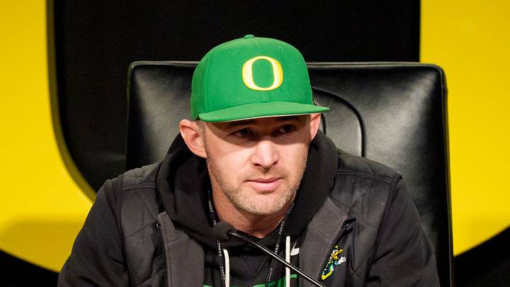 Oregon offensive coordinator Drew Mehringer during a press conference on March 14, 2026, in Eugene, Oregon. Oregon offensive coordinator Drew Mehringer during a press conference on March 14, 2026, in Eugene, Oregon.