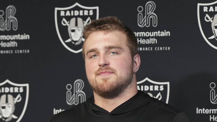 Las Vegas Raiders guard Trey Zuhn III speaks during a news conference at the team’s Rookie Minicamp. Las Vegas Raiders guard Trey Zuhn III speaks during a news conference at the team’s Rookie Minicamp.
