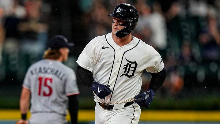 Detroit Tigers catcher Dillon Dingler (13) rounds the bases after hitting a home run in the first inning. 