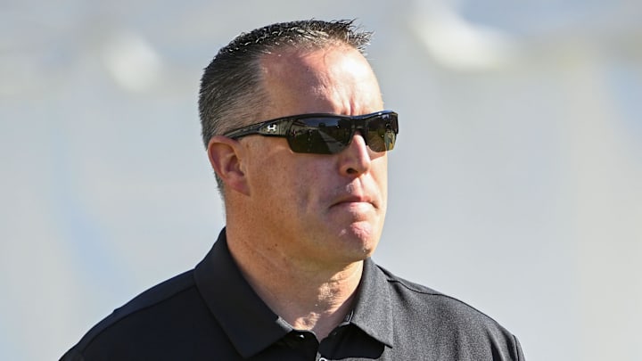 Oct 22, 2022; College Park, Maryland, USA; Northwestern Wildcats head coach Pat Fitzgerald on the field before the game against the Maryland Terrapins at SECU Stadium.