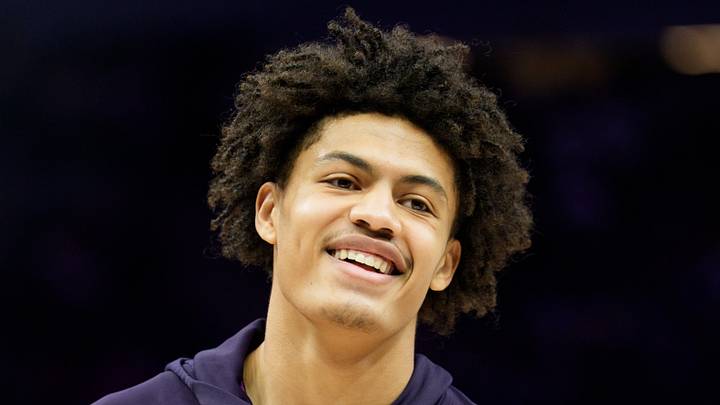 Feb 20, 2026; Minneapolis, Minnesota, USA; Minnesota Timberwolves forward Joan Beringer (19) during warmups before a game against the Dallas Mavericks at Target Center. Mandatory Credit: Matt Blewett-Imagn Images