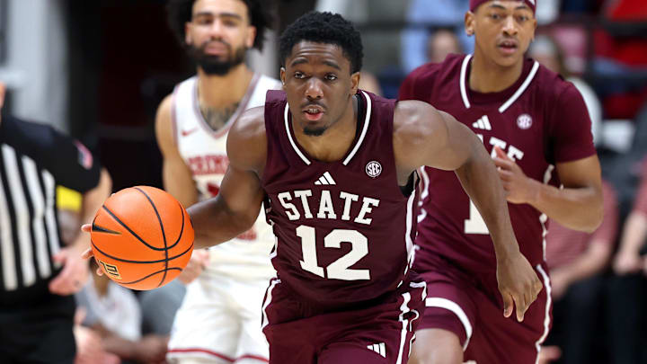 Mississippi State Bulldogs guard Josh Hubbard (12) goes on a fast break during the second half against the Alabama Crimson Tide at Coleman Coliseum.