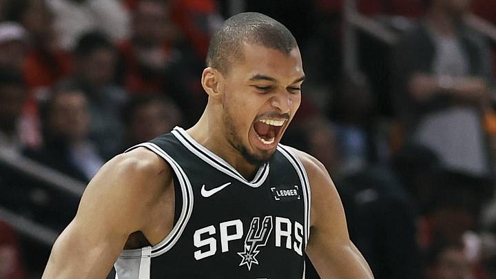 Jan 28, 2026; Houston, Texas, USA; San Antonio Spurs forward Victor Wembanyama (1) celebrates with forward Keldon Johnson (3) after Johnson scores a basket during the fourth quarter against the Houston Rockets at Toyota Center. Mandatory Credit: Troy Taormina-Imagn Images Jan 28, 2026; Houston, Texas, USA; San Antonio Spurs forward Victor Wembanyama (1) celebrates with forward Keldon Johnson (3) after Johnson scores a basket during the fourth quarter against the Houston Rockets at Toyota Center. Mandatory Credit: Troy Taormina-Imagn Images