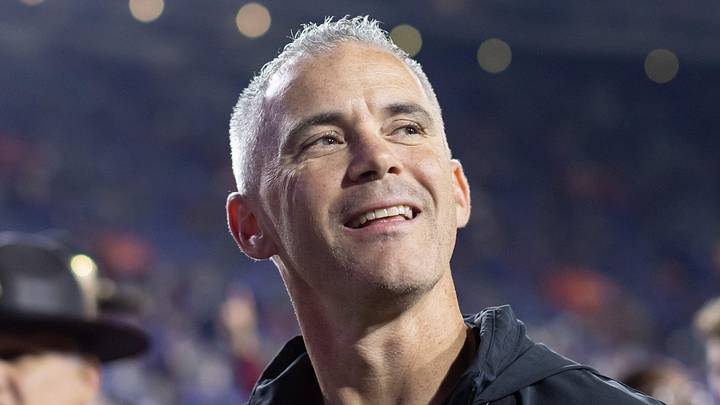 Florida State Seminoles head coach Mike Norvell smiles to the crowd after the game against the Florida Gators at Steve Spurrier Field at Ben Hill Griffin Stadium in Gainesville, FL on Saturday, November 25, 2023. [Matt Pendleton/Gainesville Sun]